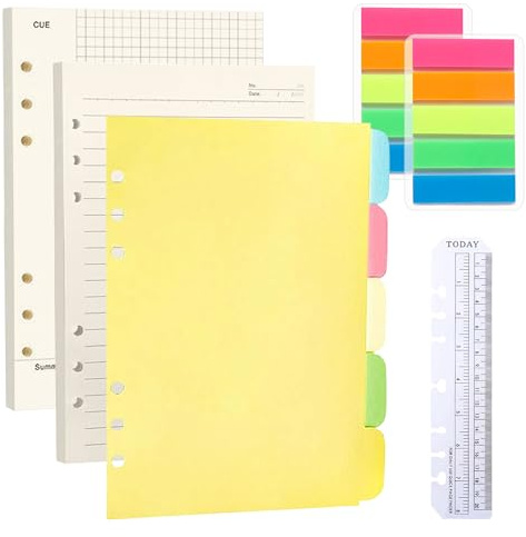 2 Confezioni A5 Ricarica di Carta, 120 Fogli A5 Fogli di Ricambio, 6 Fori Ricarica Inserti Di Carta Divisori Raccoglitori Righello per Appunti Agende Planner Diari Schizzi