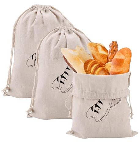 3 StüCk Leinenbeutel FüR Brot,Ungebleicht,40 X 30 Cm,Mit Kordelzug;Brotbeutel Leinen,Brotbeutel Aufbewahrung Frischhalten,Geeignet FüR Brot,Baguettes,Selbstgebackenes Brot Und Andere Lebensmittel