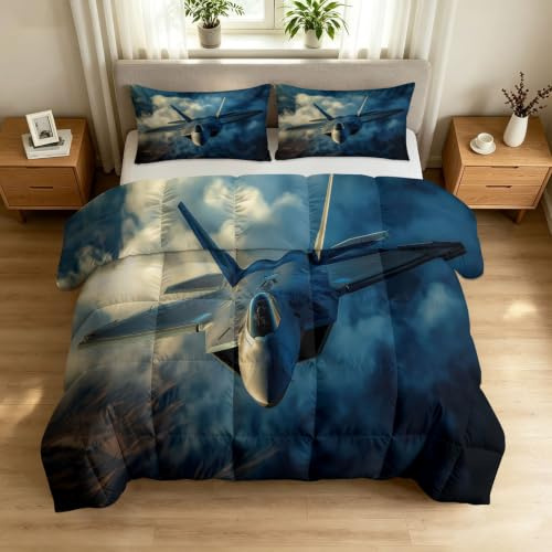 Generiskt täcke 135 x 200 cm, sommarfilt, modern, sängkläder, militärteknik, kampstråle, täcke för barn, pojkar, flickor, 100 % tvättad bomull, sommarfilt, blå