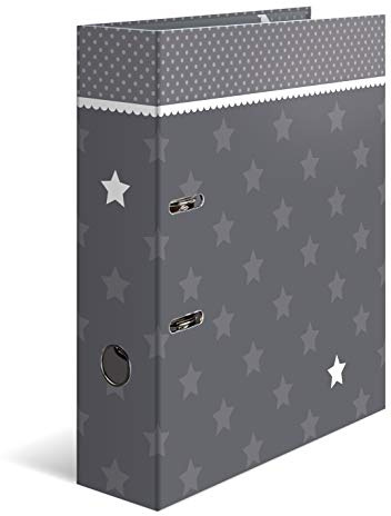 HERMA Archivador de anillas con palanca Estrellas con motivo Gris con borde, A4, 70 mm, con estampado interior, 1 carpeta con motivos