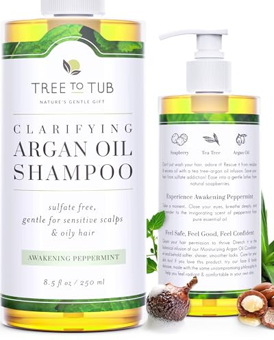 Tree To Tub Peppermint Shampoo for Oily Hair & Sensitive Scalp - Gentle Clarifying for Build Up, Sulfate Free Anti Residue for Women & Men With Organic Argan Oil, Natural Aloe Vera