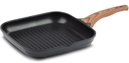 ROSMARINO Profi Grillpfanne 26 cm, Grill Pfanne mit hervorragende Wärmeverteilung und Wärmeleistung, Steakpfanne für Induktion Gasgrill und andere Kochfelder, Zeitlose Eleganz