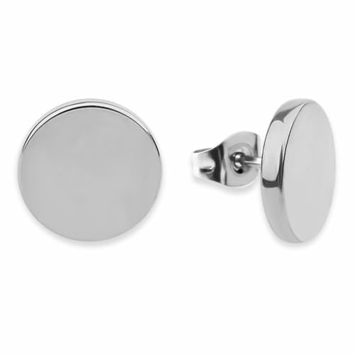Runda örhängen för kvinnor - Vattentäta | Platta knoppörhängen i rostfritt stål med presentask | Minimalistiska cirkelörhängen i guld - silver - roséguld
