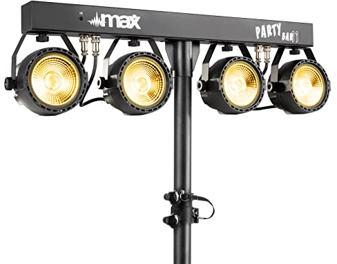 MAX LED PartyBar 11 Discolicht Partylicht, DJ Lichtanlage Musikgesteuert, Lichtset mit Ständer, 4x 20W COB LED Spots, voreingestellten Shows, Stage Bar mit Auto-Modus und Display
