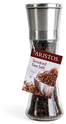 ARISTOS Refillable salt mill with coarse sea salt ceramic grinder 200 g (smoked sea salt)