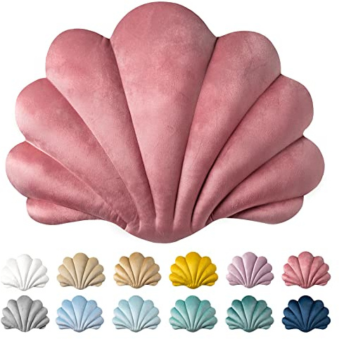 Ashler 3D Throw Pillows Shell Shaped Accent Throw Pillow, Soft Velvet Insert Included Cushion for Couch Bed Living Room, Pack of 1, Pink, 14 X 11 inches