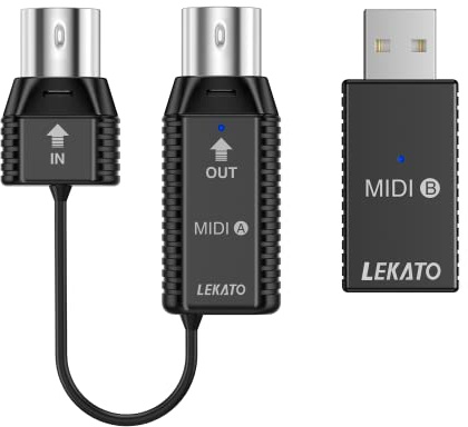 LEKATO Wireless MIDI Adapter, MIDI Bluetooth with USB MIDI Ultra Low Latency 5 PIN for Synthesizer EWI Keytar Digital Piano Keyboard to MIDI Devices