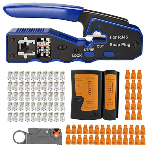 MAYLINE Crimper RJ45 Cat7 Netzwerkschneider Crimpwerkzeug Kits, CAT5 CAT6 Professionelle Netzwartung LAN Kabel Tester Abisolierzange, Netzwerk Draht Crimp-Reparatur Abisolierzange Werkzeugset (Orange)