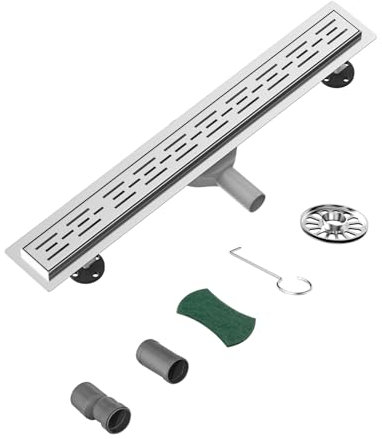 Neodrain Canalina per doccia, 90 cm, in acciaio inox, scarico a 360°, extra piatta, con filtro antiodore e tubo di drenaggio, adattatore per bagno, esterno