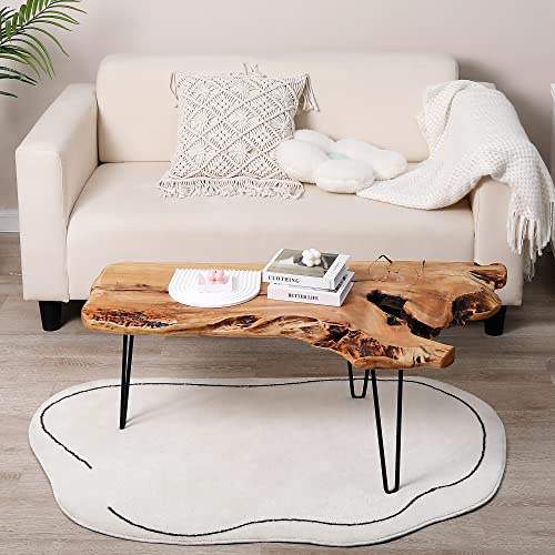 WELLAND Live Edge Cedar Wood Coffee Table 41 W x 21 D x 16 H Rustic Cocktail Table for Living Room, Patio, Bedroom, Home Office