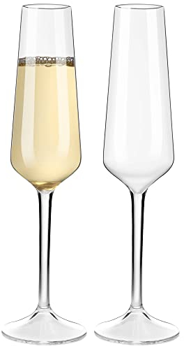 COOKY.D Flûte da Champagne Riutilizzabili in Plastica Tritan Infrangibili, Lavabili in Lavastoviglie Regalo Perfetto per Matrimonio Anniversario e Compleanno 224ML/7.8oz,Set da 2