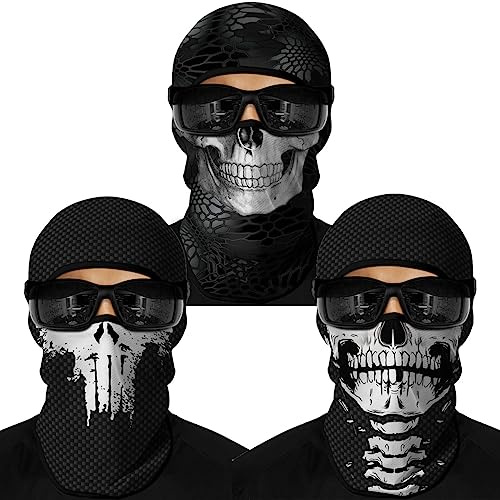 Red Plume 3PCS Balaclava Full Face Mask Ski Mask UV Protection Cover Motorcycle Full Face Mask for Men Women Outdoor Sports