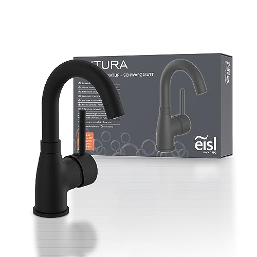 EISL Waschtischarmatur Futura, Badarmatur, Wasserhahn Bad mit Energiesparfunktion, 360° schwenkbar, Wasserhahn Bad Schwarz