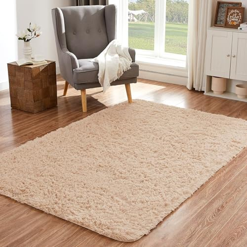 CHOSHOME Alfombra Salón Home Alfombra Interior Motivo Suave Alfombra de Pelo Largo para Salón o Dormitorio (Beige,90 * 150cm)