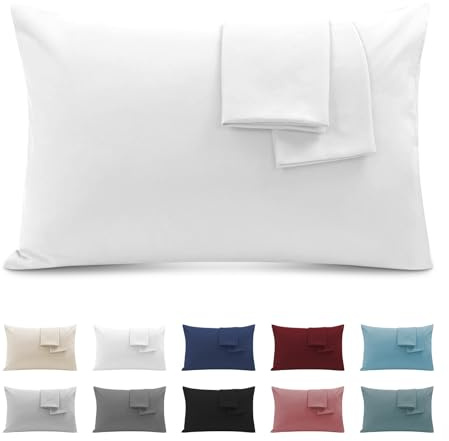 Funda de Almohada 40x70 (Juego de 2) - Funda Almohada con Cremallera Microfibra Súper Cómodo, Suave y Transpirable - Blanco