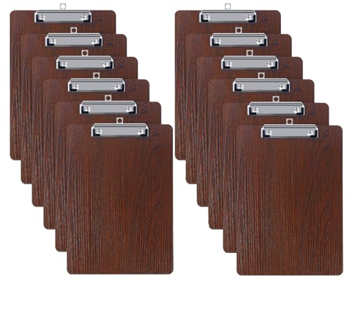 GUOKOFF 12 Pièces En Bois Porte-bloc A4 avec Pince, Clipboard A4, Porte Bloc Avec Pince, Planchettes à Pince pour Papier d'écriture Memo des Dossiers, Porte Document A4 Avec Clip
