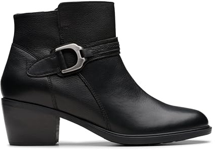 Clarks Premium Botas de combate Neva con hebilla para mujer, cuero negro, talla 36, Piel negra, 39 EU