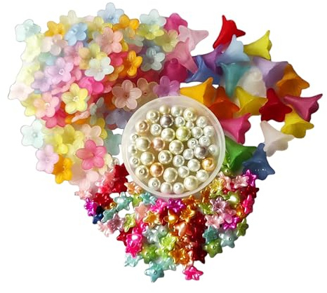 Galerie-of-art4you - 200 Perlen Acryl Blüten Kelche Glaswachsperlen Mix Engel Schmuck DIY Basteln
