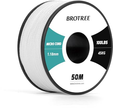 Brotree Micro Cord 1,18 mm 50M Spule Paracord Schnur Polyester Seil | 45kg (100lbs) Bruchlast, Armbänder, Schlüsselanhänger, Hundehalsbänder, Handwerk und DIY