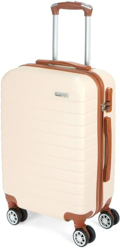 BRUBAKER Mallette Paris - Valise Trolley avec Serrure à Numéro, 4 Roues et Poignées Confortables - 37 x 56 x 22 cm - Valise à roulettes Dure ABS (M - Crème Blanc et Marron Clair)