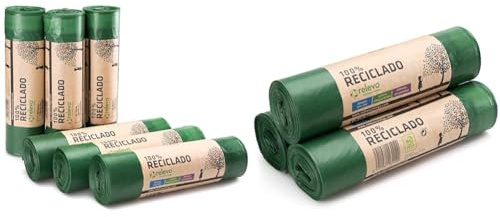 Relevo 100% Reciclado Bolsas de Basura, con autocierre, extra resistentes 50 L, 60 bolsas & 100% Reciclado Bolsas de Basura, extra resistentes 50 L, 3 Paq x 10 bolsas