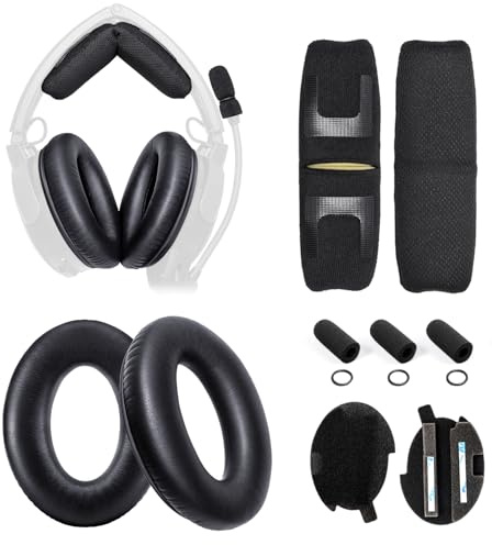 Voarmaks Replacement Ear Pads Upgrade Headband Cushion Pad Compatible with Bose A20 Aviation Headset, Protein Leather, Noise Isolation Memory Foam, Including Foam Filter Inserts, 3 Mic Covers