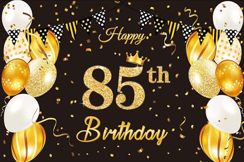 85. Geburtstag Banner, 85. Geburtstag Dekorationen Stoff Stoff Zeichen Plakat Schwarz Gold Hintergrund Deko Photo Booth für 85 Jahre Tisch Mauer Deko Frauen Männer
