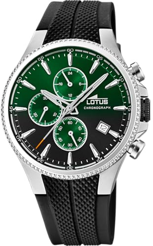 LOTUS Reloj Hombre Analógico de Caucho - Movimiento de Cuarzo Reloj Deportivo Hombre - Cronógrafo - Calendario - Cristal Mineral de Alta Resistencia - Resistente al Agua 5 ATM 18621 Chrono