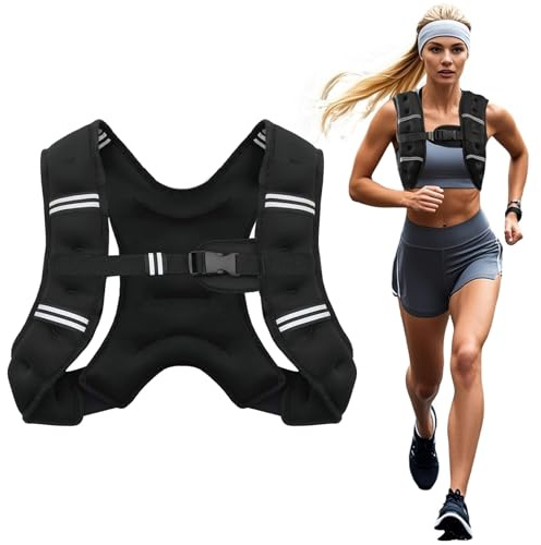 Poudee Weighted Vest, 8LB Weight Vest for Men Women, Body Weight Vests Adjustable with Reflective Stripe for Strength Training, Running, Training Workout, Jogging, Walking - 8LB