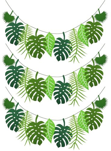MUYAPAY 3 Stück Dschungel Deko Geburtstag Palmblätter Party Blätter Girlande Tropische Blatt-Banner-Girlande, Künstliche Monstera Simulation Wiederverwendbare Felt Leaf Bunting Hawaii-Party