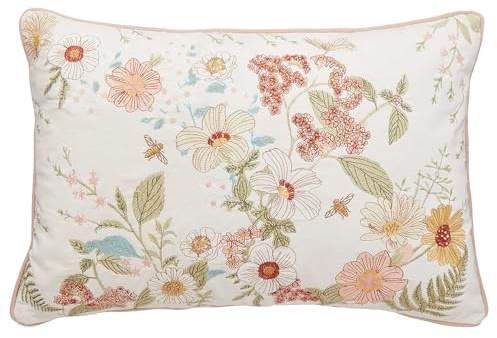 BUTLERS Dekokissen Baumwolle - Cotton Velvet - Bestickt | Farbe Multicolor - 40x60 cm - Blumenkissen für Sofa & Bett - Zierkissen für Wohnzimmer & Schlafzimmer