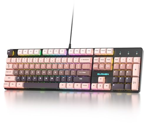 SOLIDEE clavier de jeu mécanique pleine grandeur,US Layout QWERTY,filaire USB 104 touches rétroéclairé RVB avec pavé numérique,clavier mécanique NKRO pour Windows PC Gamer(104 Blackberry)