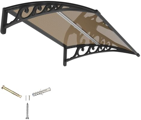 Tettoia per Esterno 120x80 cm in Policarbonato e ABS,Pensilina per Porta, Finestra o Balcone,Modulare Copertura Tetto Antipioggia Antineve con Protezione UV,Robusta e Durevole