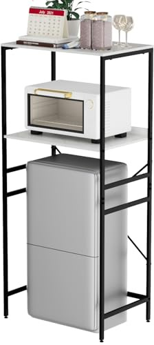 QieerHior Mini Fridge Shelf Mini Fridge and Microwave Stand Over Mini Fridge Storage Rack Height Adjustable Microwave and Fridge Stand Suitable for Dorm, Kitchens, Offices,Marble-Look