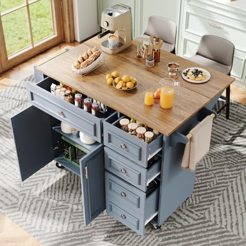 Isla de cocina (110×45-75×92cm), mueble de cocina, carro de servicio extraíble, mueble buffet, carro de comedor con diseño vintage, mesa de comedor multifuncional con espacio de almacenamiento
