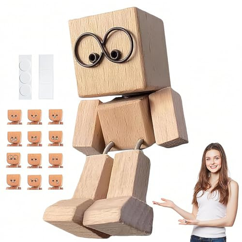 Figura de hombre de madera agitada, Figura De Hombre De Madera Tembloroso con 12 expresiones, Muñeco de madera con pies agitados, Divertida figura de hombre de m-adera, Para Escritorio Decor