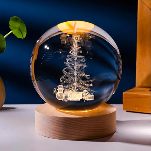 Glaskugel Weihnachtskristallkugel Schneekugel – LED Glaskugel Deko Nachtlicht,personalisierte Kristallkugel mit 3D Weihnachtsbaum & Schneemann,stimmungsvolles Zuhause & Deko (A)
