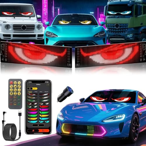 Evil Eyes Light für Autos (2er-Pack) –Perfekte Synchronisierung, App-/ Dynamisch Programmierbar per APP-Steuerung, Bedienung per Fernbedienung, LED Leuchtschild | für Limousinen, SUV, mittelgroße LKWs