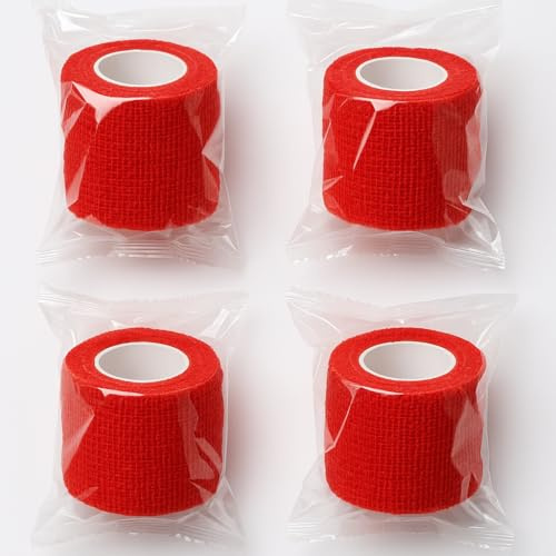 Selbsthaftende Bandage 4er Set – 5 cm x 4,5 m – Elastische Fixierbinde, atmungsaktiv & reißfest – Ideal für Sport, Tattoo, Haustiere & Erste Hilfe – 12 Farben erhältlich (Rot)