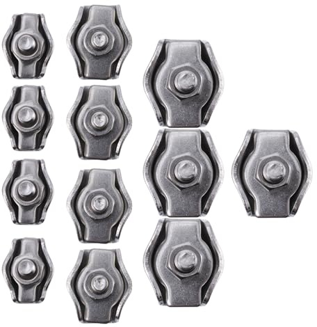 RUNROTOO 12pcs Stainless Steel Cable Clamp Single Bolt Wire Rope Clip with Corrosion Resistance Fastening Silver for Ships