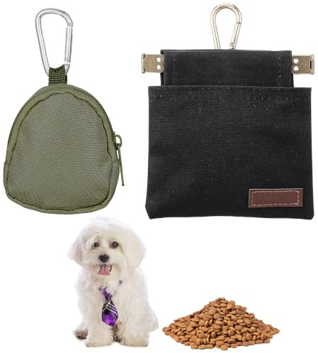 HJZHII 2 Pcs Dog Treat Pouch, Portable Pet Walking Treat Bag with Carabiner | Reusable Dog Treats Bags with Carabiner Hand-Free Dog Walking Treat Bag Puppy Training Treat Pocket for Pet Travel or Outdoor