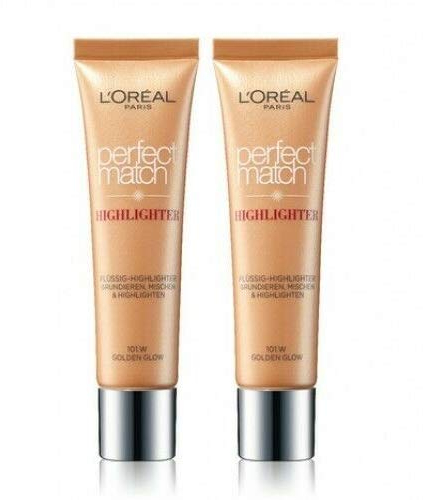 2St. L'Oreal Paris Flüssig Highlighter Make-Up Foundation Perfect Match 101.W Golden Glow, (2x30ml)