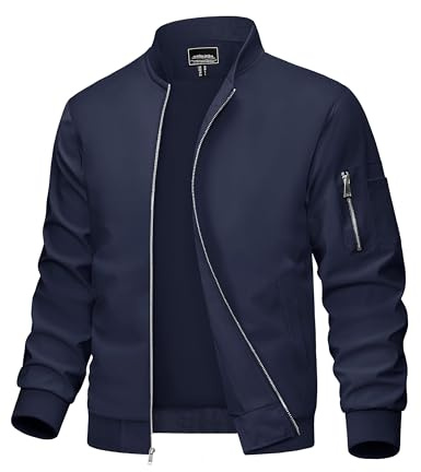 MAGCOMSEN Bomber Jacket Men Lightweight Jackets for Men Full Zip Up Bomber Jacket Light Coat with Pocket Casual Jacket Navy,L