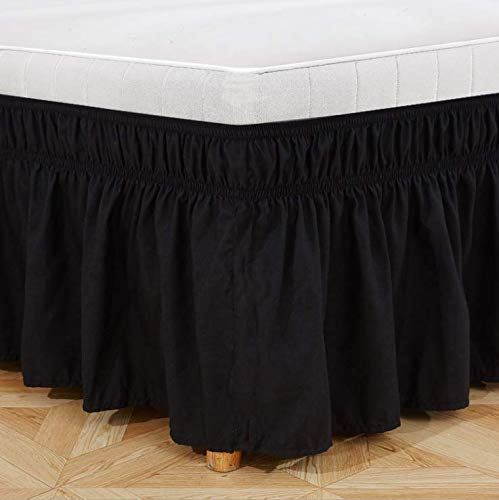 Bettrock, gebürstetes Polyester, mit DREI Stoffseiten, elastischer Staub-Rüschen, leicht anzubringen, mit 38,1 cm Länge, Polyester (schwarz, Einzelbett: 39 * 75inch / 100 x 190 cm (99,1 x 190,5)