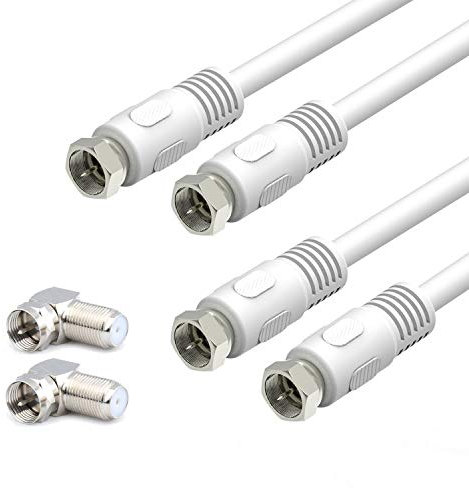 Cavo coassiale 90 m, RG6 cavo coassiale, 2 pezzi RFAdapter bianco 75 Ohm Quad Shield TV Antenna Cavi con connettori F-maschio, ideale per TV DVR Satellitare