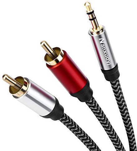 Nanxudyj Cavo audio da 3,5 mm a 2 RCA 0,3 m, cavo audio da AUX a 2 RCA intrecciato in nylon da 3,5 mm per ricevitore stereo, altoparlante, smartphone, tablet, HDTV, lettore MP3 e altro cavo stereo