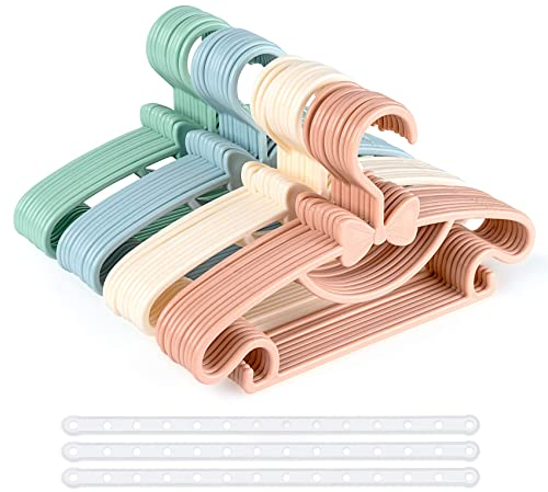 Kinder Kleiderbügel Mehrfarbig, Homewit 40 Stück Babykleiderbügel Set Kinderkleiderbügel - 29.5cm mit 3pcs Platzsparend Kleiderbügelketten für Babyklamotten Kleiderschrank Schrank Kleidung