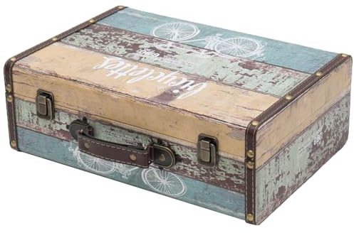 HMF Vintage Deko Koffer aus Holz, Aufbewahrungsbox mit Deckel und Ledergriff, stilvolle Aufbewahrung und Geschenkidee für Hochzeit oder Geburtstag | Fahrrad | 38 x 26 x 13 cm