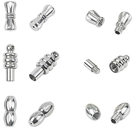 UNICRAFTALE 12sets 3 Styles 1mm / 1.5mm Loch Edelstahl Schraubverschlüsse Säulenschraubenverschlüsse Rohr Leder Cord Endkappen Mit Verriegelung Für Armbänder Schmuckherstellung