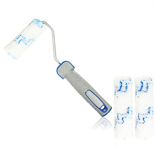 com-four® Farbrollenset - bestehend aus 1x Bügel und 3X Farbrolle - mittelflorige 10cm Farbwalze, 25cm Bügel, Ersatzrollen - Profi-Malerzubehör für DIY-Heimwerker